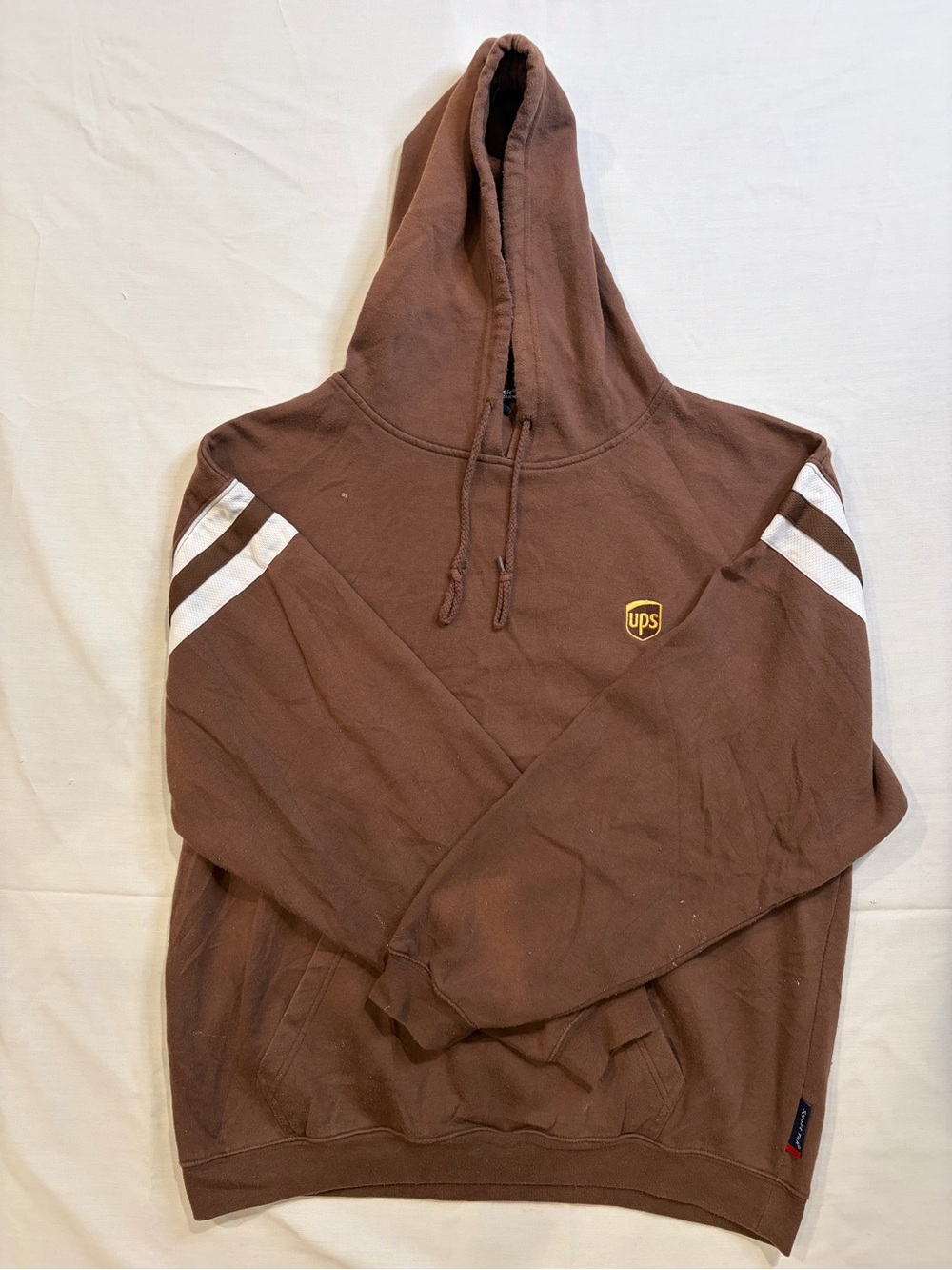 Sport-Tek Brown Crewneck Hoodie with White Sleeve Stripes